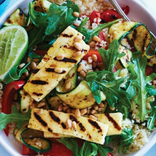 Barbecued haloumi and vegetable salad