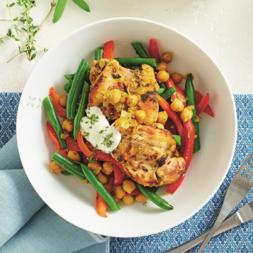 Herby chicken, chickpeas and green beans