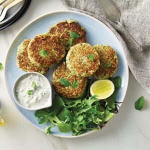 Hummus and broccoli fritters